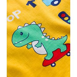 Babyhug Cotton Knit Full Sleeves Co-ords T-Shirt & Pajama Night Suit with Dino Print - Yellow