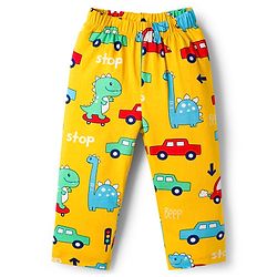 Babyhug Cotton Knit Full Sleeves Co-ords T-Shirt & Pajama Night Suit with Dino Print - Yellow