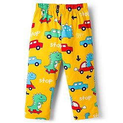 Babyhug Cotton Knit Full Sleeves Co-ords T-Shirt & Pajama Night Suit with Dino Print - Yellow