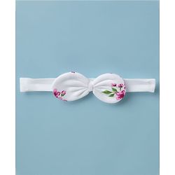 Babyhug 100% Cotton Knit Frill Sleeves Floral Print Onesie with Hairband Mittens & Booties - White