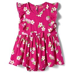 Babyhug 100% Cotton Knit Frill Sleeves Strawberry & Floral Printed Onesies with Headband & Booties - Red