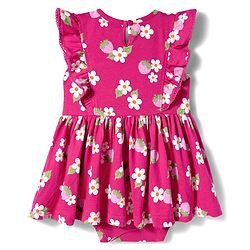 Babyhug 100% Cotton Knit Frill Sleeves Strawberry & Floral Printed Onesies with Headband & Booties - Red