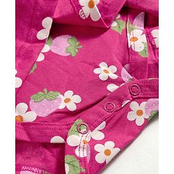 Babyhug 100% Cotton Knit Frill Sleeves Strawberry & Floral Printed Onesies with Headband & Booties - Red