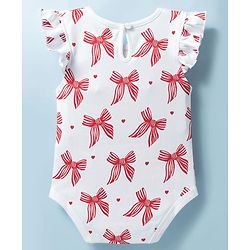 Babyhug 100% Cotton Knit Sleeveless Bow Printed Onesies With Headband Booties & Mitten - Multicolour