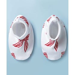 Babyhug 100% Cotton Knit Sleeveless Bow Printed Onesies With Headband Booties & Mitten - Multicolour