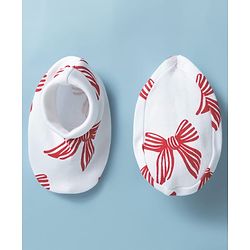 Babyhug 100% Cotton Knit Sleeveless Bow Printed Onesies With Headband Booties & Mitten - Multicolour