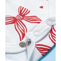 Babyhug 100% Cotton Knit Sleeveless Bow Printed Onesies With Headband Booties & Mitten - Multicolour