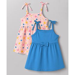 Babyhug Single Jersey Knit Sleeveless Butterfly & Polka Dots Printed Frocks Pack Of 2 - Multicolor