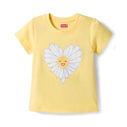 Babyhug Cotton Knit Half Sleeves Floral Printed T-Shirt & Capri Night Suit - Yellow