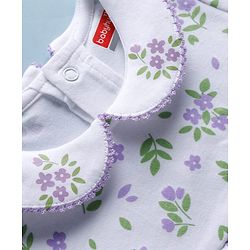 Babyhug 100 % Cotton Knit Half Sleeves Floral Printed Onesies with Hairband - White & Purple