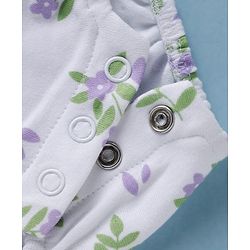 Babyhug 100 % Cotton Knit Half Sleeves Floral Printed Onesies with Hairband - White & Purple