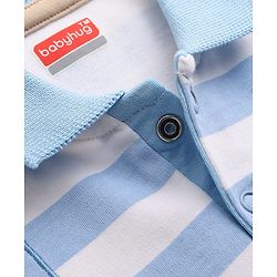 Babyhug 100% Cotton Knit Half Sleeves Striped Polo Romper with Bunny Applique - Multicolor