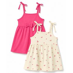 Babyhug Cotton Knit One Piece Dresses/Frocks with Bow & All Over Prints Multi Color New Born Pack of 2