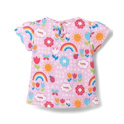Babyhug Cotton Knit Half Sleeves Rainbow Printed Co-Ord T-Shirt & Capri Night Suit Set -Pink
