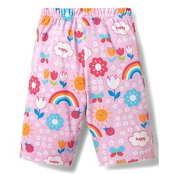 Babyhug Cotton Knit Half Sleeves Rainbow Printed Co-Ord T-Shirt & Capri Night Suit Set -Pink
