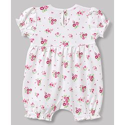 Babyhug 100% Cotton Knit Half Sleeves Floral Printed Romper With Bow Applique & Headband - White
