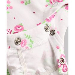 Babyhug 100% Cotton Knit Half Sleeves Floral Printed Romper With Bow Applique & Headband - White