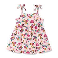 Babyhug 100% Cotton Single Jersey Knit Sleeveless Fit and Flare Frocks With Floral Print & Bow Applique Pack of 2 - Multicolor