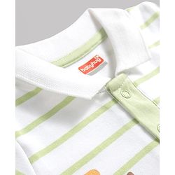 Babyhug 100% Cotton Knit Half Sleeves Striped & Vehicles Printed Romper - Light Green