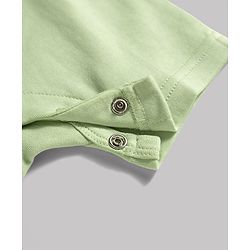 Babyhug 100% Cotton Knit Half Sleeves Striped & Vehicles Printed Romper - Light Green