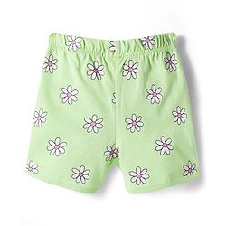 Babyhug Cotton Knit Half Sleeves T-Shirt & Shorts Night Suit With Floral Print - Green