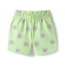 Babyhug Cotton Knit Half Sleeves T-Shirt & Shorts Night Suit With Floral Print - Green