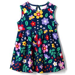 Babyhug Single Jersey Knit Sleeveless Frocks with Floral Print & Bow Applique Pack of 2 - Multicolor