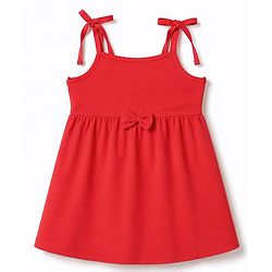 Babyhug 100% Cotton Knit One Piece Dresses with Sleeveless Styling & Floral Print Pack Of 2 - Red & Navy Blue