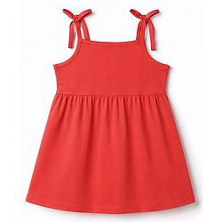 Babyhug 100% Cotton Knit One Piece Dresses with Sleeveless Styling & Floral Print Pack Of 2 - Red & Navy Blue