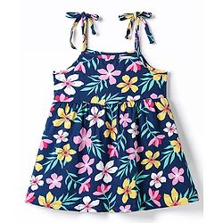 Babyhug 100% Cotton Knit One Piece Dresses with Sleeveless Styling & Floral Print Pack Of 2 - Red & Navy Blue