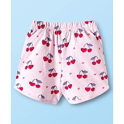 Babyhug Cotton Knit Half Sleeves T-Shirt & Shorts Night Suit with Cherry Print - White