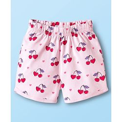 Babyhug Cotton Knit Half Sleeves T-Shirt & Shorts Night Suit with Cherry Print - White