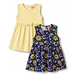 Babyhug Cotton Knit Multi-pack/ Value Packs Sleeveless Frocks with Bow Pack Of 2  Multi Color New Born