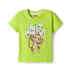 Babyhug Cotton Knit Half Sleeves T-Shirt & Shorts Night Suit with Monkey Print & Stripes - Green
