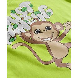 Babyhug Cotton Knit Half Sleeves T-Shirt & Shorts Night Suit with Monkey Print & Stripes - Green