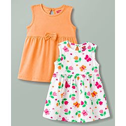 Babyhug Cotton Knit One Piece Dresses/Frocks Sleeveless Pack Of 2 Multi Color New Born