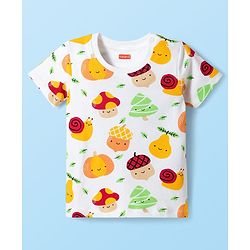 Babyhug Cotton Knit Half Sleeves T-Shirt &  Pyjama Co-Ord Night Suit Set with Snail Print - White