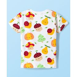 Babyhug Cotton Knit Half Sleeves T-Shirt &  Pyjama Co-Ord Night Suit Set with Snail Print - White