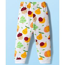 Babyhug Cotton Knit Half Sleeves T-Shirt &  Pyjama Co-Ord Night Suit Set with Snail Print - White