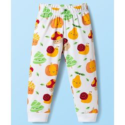 Babyhug Cotton Knit Half Sleeves T-Shirt &  Pyjama Co-Ord Night Suit Set with Snail Print - White