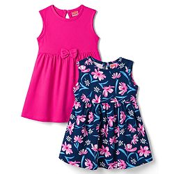 Babyhug Single Jersey Knit Sleeveless Frocks with Floral Print & Bow Applique Pack of 2 - Multicolor