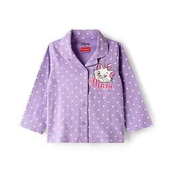 Babyhug Disney Single Jersey Knit Full Sleeves Co-ords Shirt & Pajama Night Suit with Marie Print - Lavender