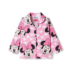 Babyhug Disney 100% Cotton Knit Full Sleeves Co-Ords Front Open Shirt & Pyjama Night Suit With Minnie Mouse Print - Pink