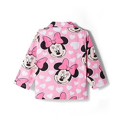 Babyhug Disney 100% Cotton Knit Full Sleeves Co-Ords Front Open Shirt & Pyjama Night Suit With Minnie Mouse Print - Pink