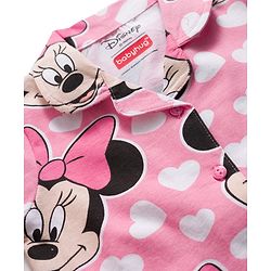 Babyhug Disney 100% Cotton Knit Full Sleeves Co-Ords Front Open Shirt & Pyjama Night Suit With Minnie Mouse Print - Pink