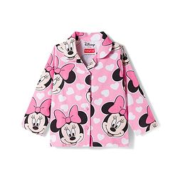 Babyhug Disney 100% Cotton Knit Full Sleeves Co-Ords Front Open Shirt & Pyjama Night Suit With Minnie Mouse Print - Pink