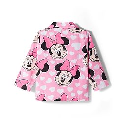 Babyhug Disney 100% Cotton Knit Full Sleeves Co-Ords Front Open Shirt & Pyjama Night Suit With Minnie Mouse Print - Pink