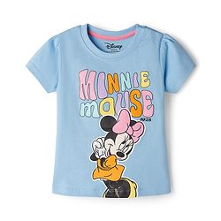 Babyhug Disney Single Jersey Knit Half Sleeves T-Shirt & Shorts Night Suit Set with Minnie Mouse Graphic- Light Blue