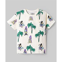 Babyhug Disney Single Jersey Knit Half Sleeves T-Shirt & Shorts Set with Mickey Mouse Graphics - Offwhite
