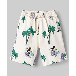 Babyhug Disney Single Jersey Knit Half Sleeves T-Shirt & Shorts Set with Mickey Mouse Graphics - Offwhite